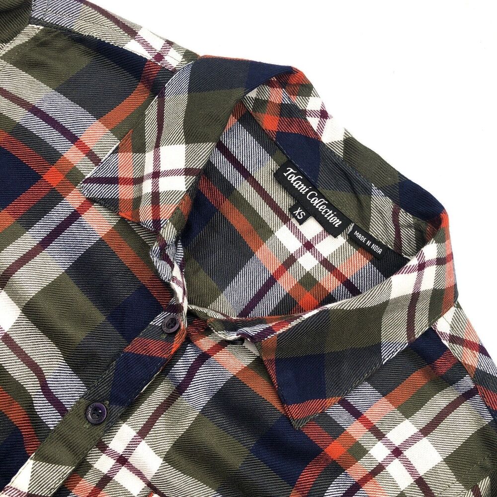 Tolani Collection Women's Button Up Flannel Tunic Top XS Abstract Mixed Print
